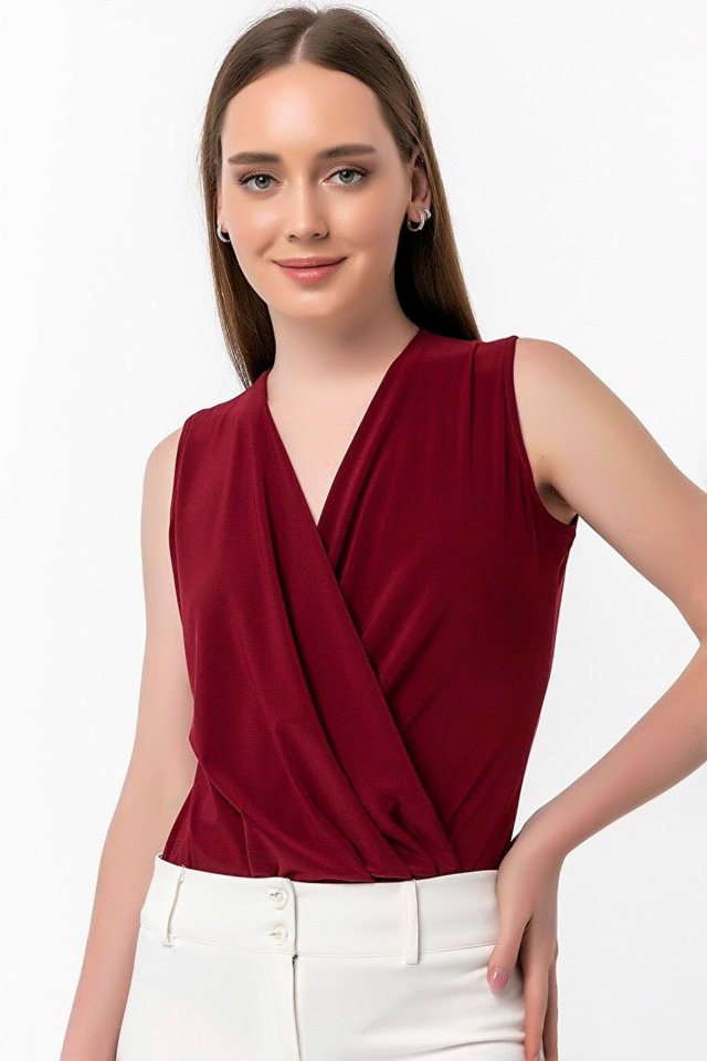 Kadın Sendy Kumaş Kruvaze Yaka Vatkalı Bluz