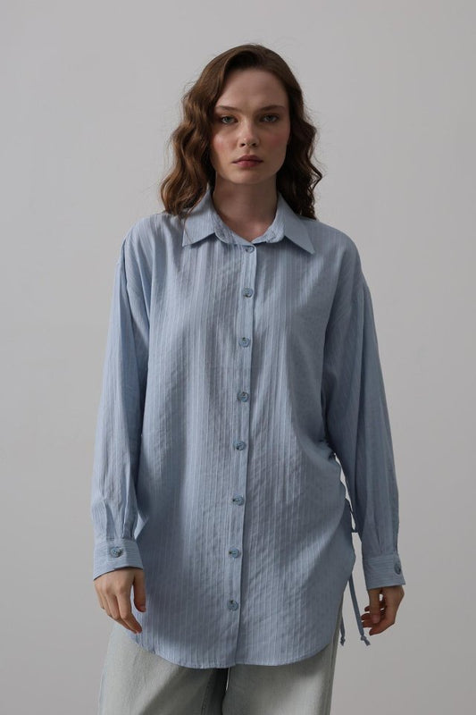 Yan Büzmeli Tunik Gömlek - Bebe Mavisi