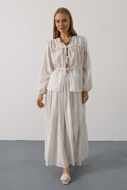 Önü Bağlamalı Etekli Takım - Taş