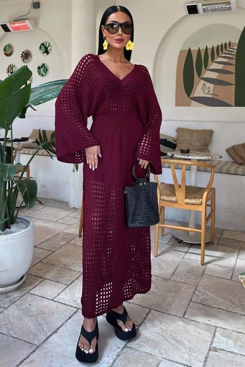 Yarasa Kollu Ajurlu Triko Elbise 2836