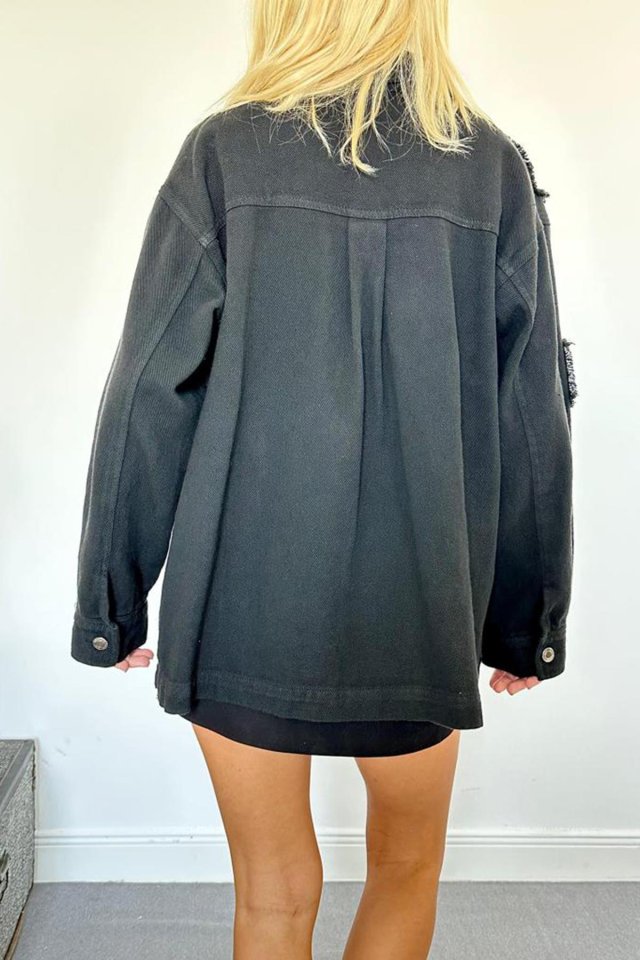 Siyah Gabardin Arma Detaylı Gömlek Ceket