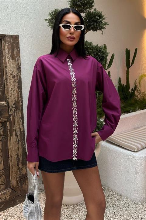 Önü Şerit Taşlı Gömlek 3448