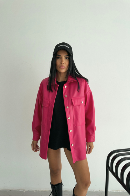 DÜĞMELİ DERİ GÖMLEK BOYFRİEND - Fuşya