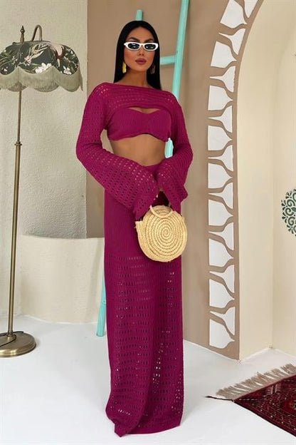 Büstiyer Ve Bolerolu Ajur Üçlü Takım 10087