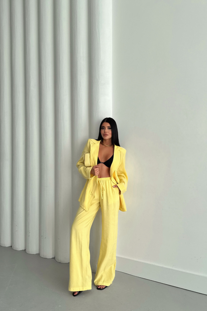 MODAL 4 DÜĞME ASTARSIZ CEKET - PANTOLON TAKIM - Sarı