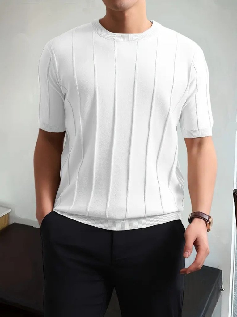 Erkek Kısa Kollu Bisiklet Yaka çizgili Triko Tshirt