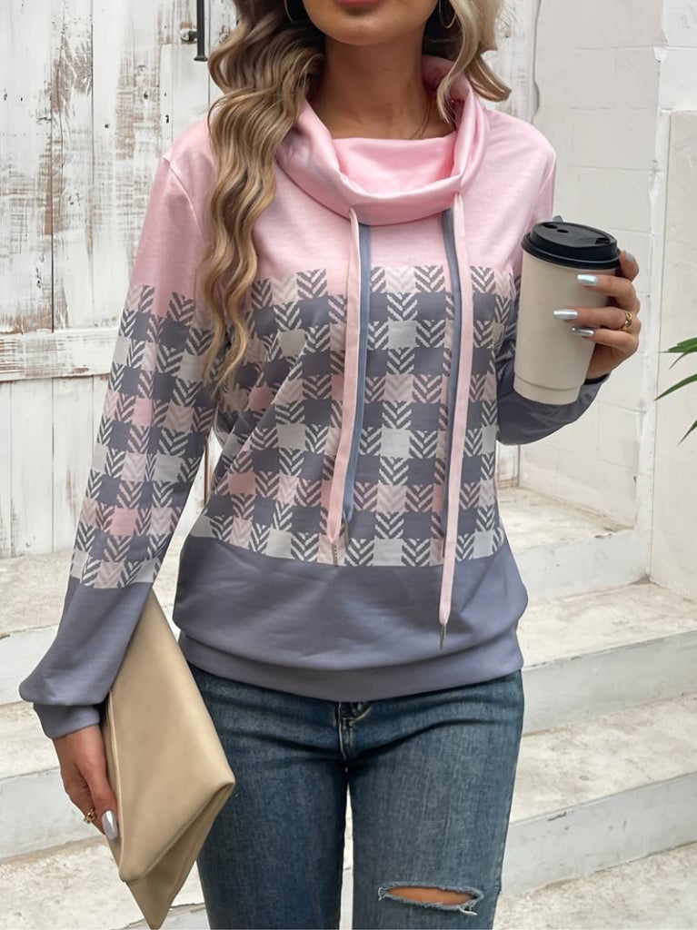 Kadın Uzun Kollu Balıkçı Yaka Bağcıklı Desenli şardonlu Dalgıç Bluz