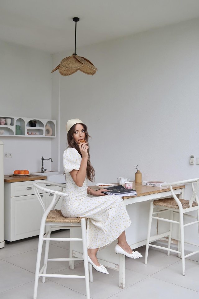 Sarı Dijital Baskılı Atlas Elbise