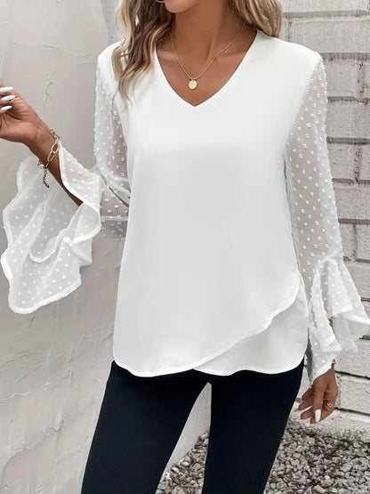 Kadın Uzun Kollu V Yakalı Kolları Ispanyol Detayı Sandy Bluz