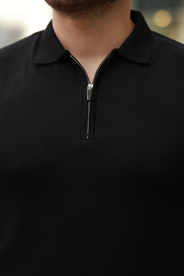 Erkek Fermuar Yakalı Kısa Kollu Tişört