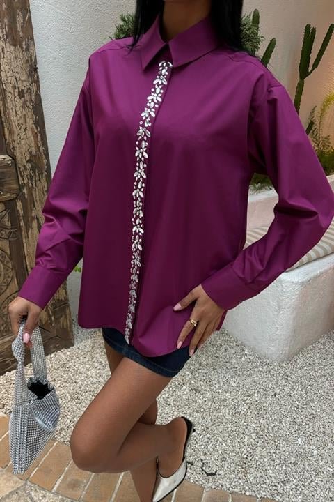 Önü Şerit Taşlı Gömlek 3448