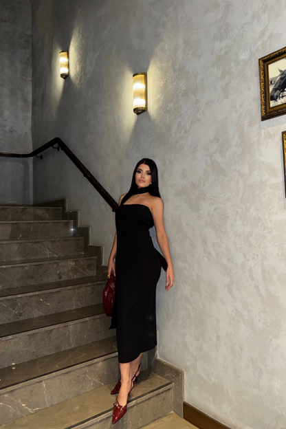 STRABLEZ ELBİSE BOYUN KUŞAK DETAYLI - Siyah