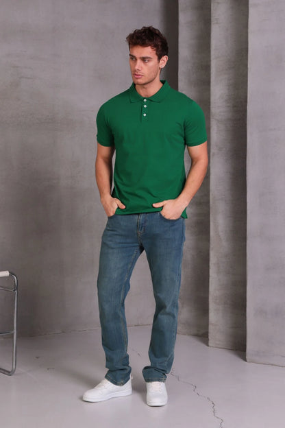 Erkek Slim Fit Pamuklu Yumuşak Doku Nefes Alan Kumaş Yakalı Tişört