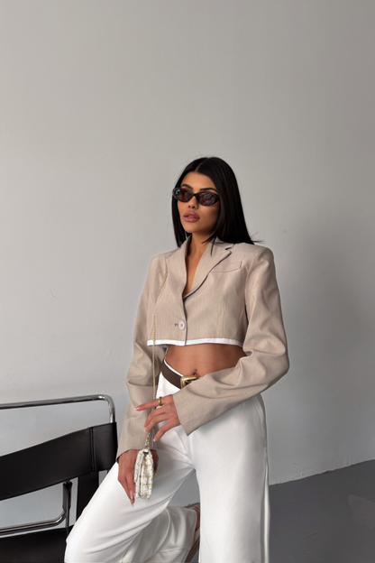 CROP CEKET TEK DÜĞME - Bej