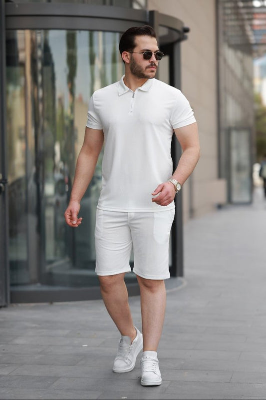 Erkek Yakalı Fermuarlı T-shirt şort Ikili Takım