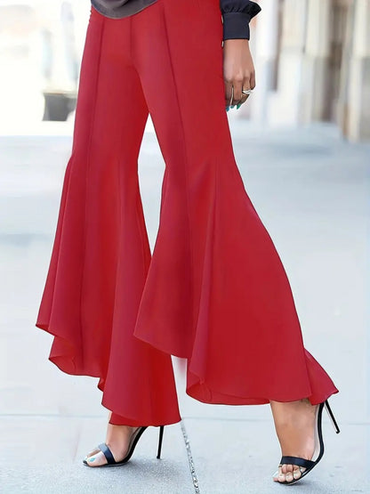 Kadın Yüksek Bel önden Arkaya Uzanan Volanlı Paçalı Janjan Krep Pantolon