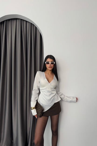 SATEN ANVELOP BLUZ MANŞET KOL - Beyaz