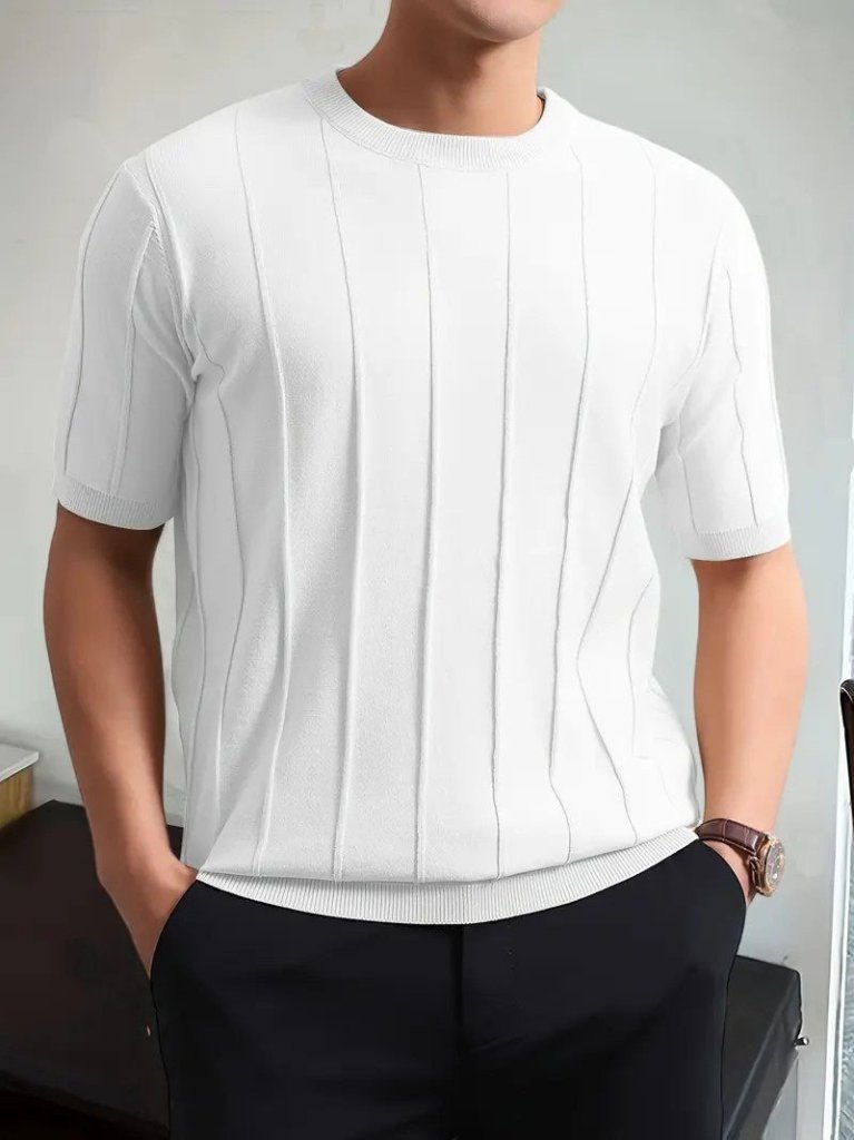 Erkek Kısa Kollu Bisiklet Yaka çizgili Triko Tshirt