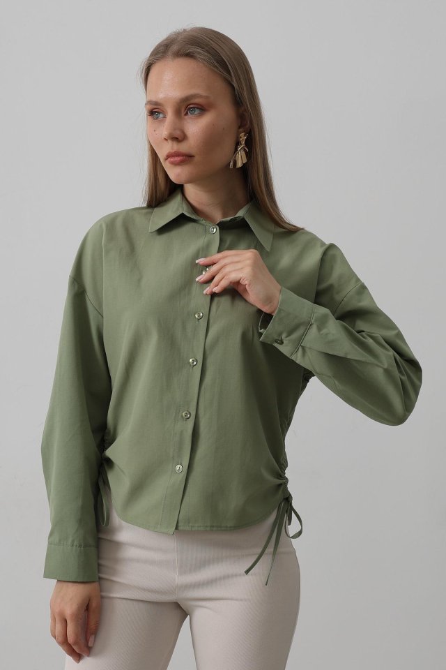 Yanları Bağlamalı Basic Gömlek - Haki