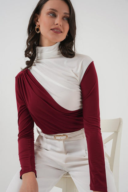 940 Büzgü Detaylı Sandy Bluz - Bordo