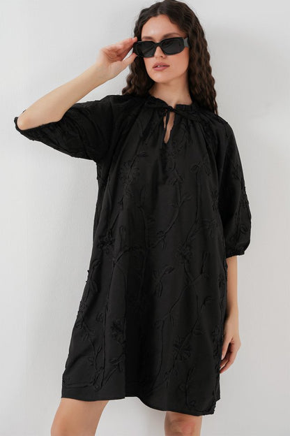 Desenli Kısa Elbise 2528 - Siyah
