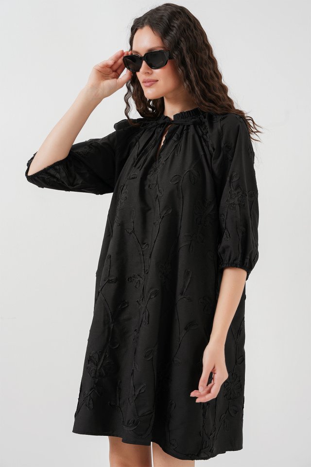 Desenli Kısa Elbise 2528 - Siyah