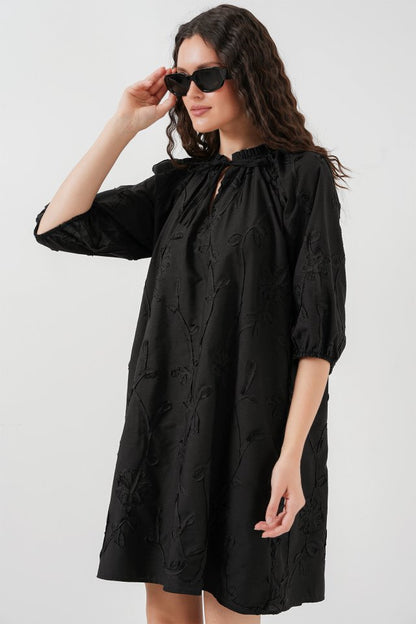 Desenli Kısa Elbise 2528 - Siyah