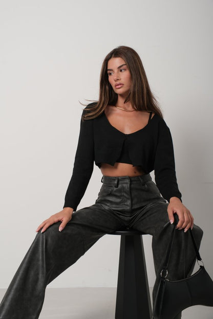 Askılı Bluz Hırka Triko Takım