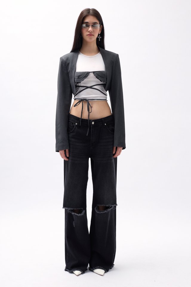 Göğüs Bra Detay Crop Ceket