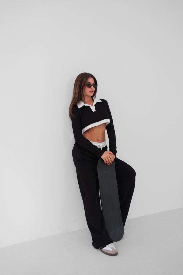 Polo Yaka Garnili Crop Sweatshirt