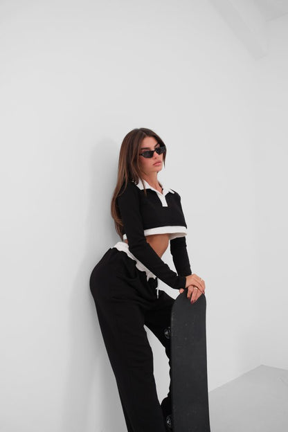 Polo Yaka Garnili Crop Sweatshirt