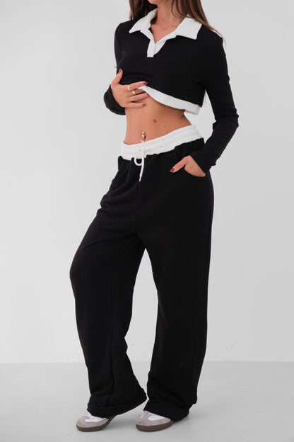 Polo Yaka Garnili Crop Sweatshirt
