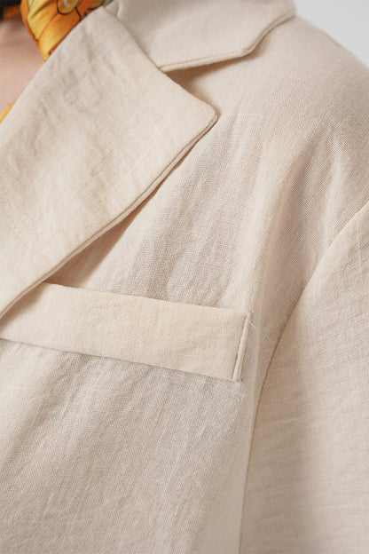 0706 Crop Keten Ceket - M. Krem