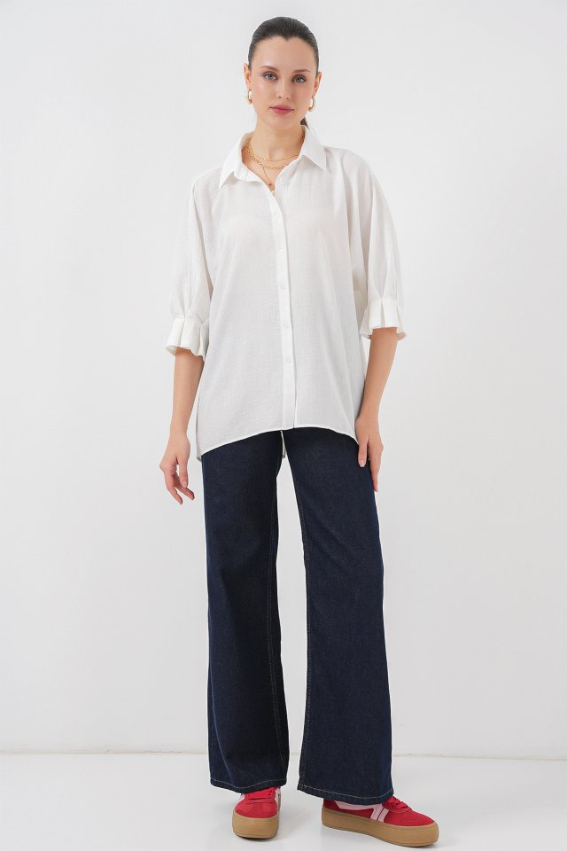 Bağlama Detaylı Ayrobin Gömlek 20290 - Beyaz