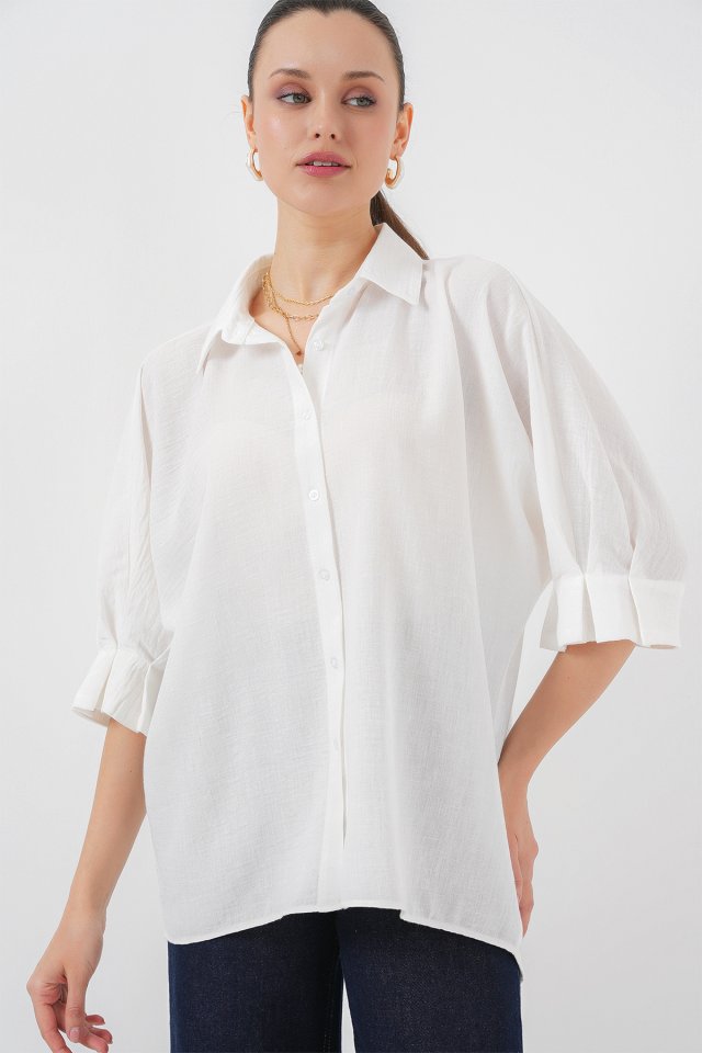 Bağlama Detaylı Ayrobin Gömlek 20290 - Beyaz