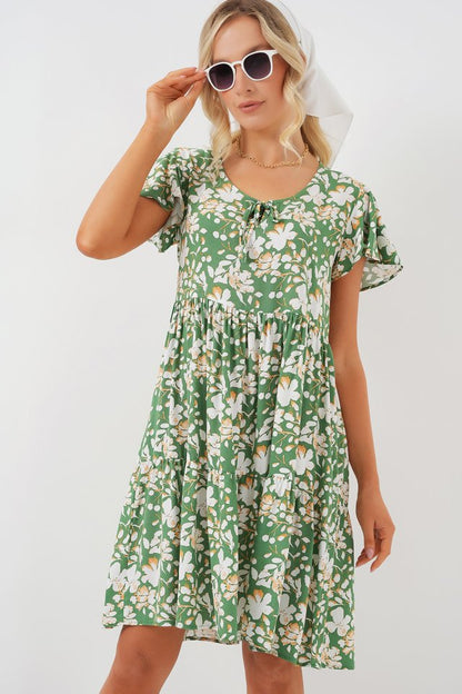 2352 V Yaka Kısa Elbise - M. Yeşil