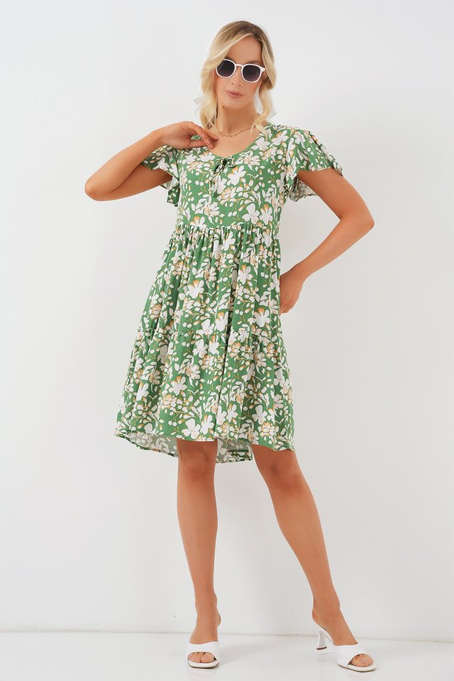 2352 V Yaka Kısa Elbise - M. Yeşil