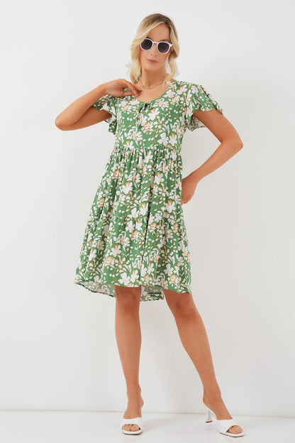 2352 V Yaka Kısa Elbise - M. Yeşil