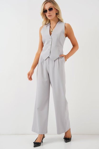 6709 Yelek Pantolon İkili Takım - Gri