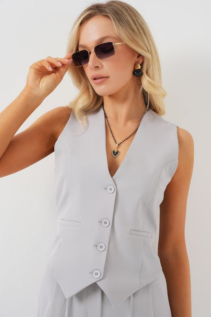 6709 Yelek Pantolon İkili Takım - Gri