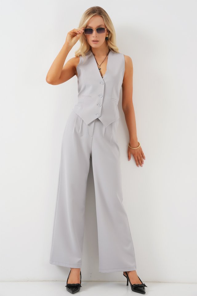 6709 Yelek Pantolon İkili Takım - Gri