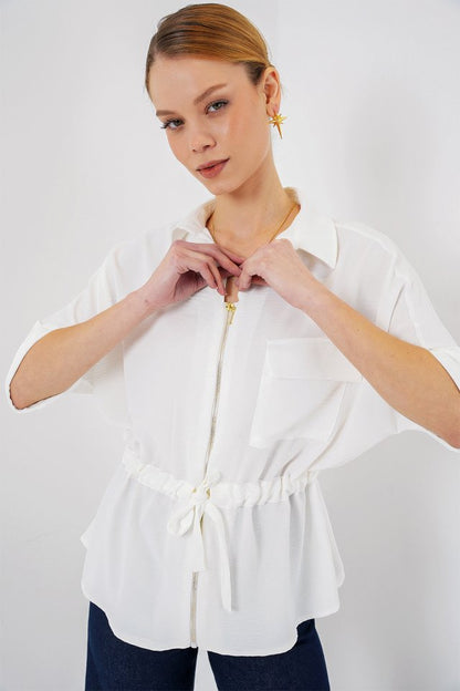 Fermuarlı Gömlek 0721 - Beyaz