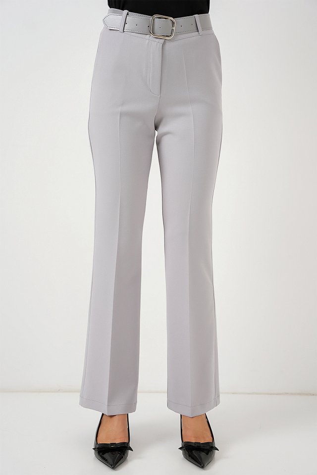 6538 Kemerli İspanyol Paça Pantolon - Gri