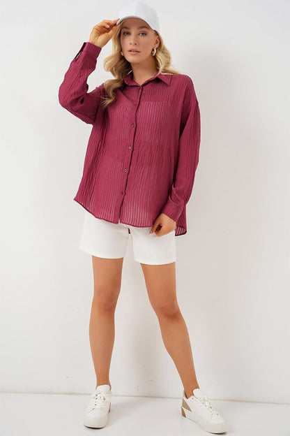 Uzun Oversize Gömlek 20320 - Bordo