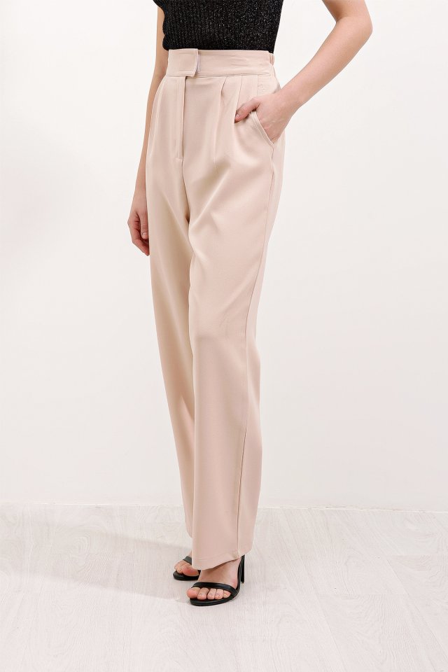 Bej Yüksek Bel Kumaş Pantolon 6612