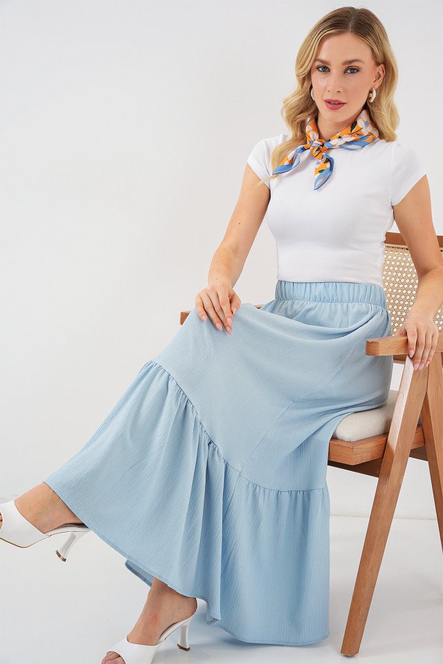 1886 Uzun Örme Etek - Açık Mavi