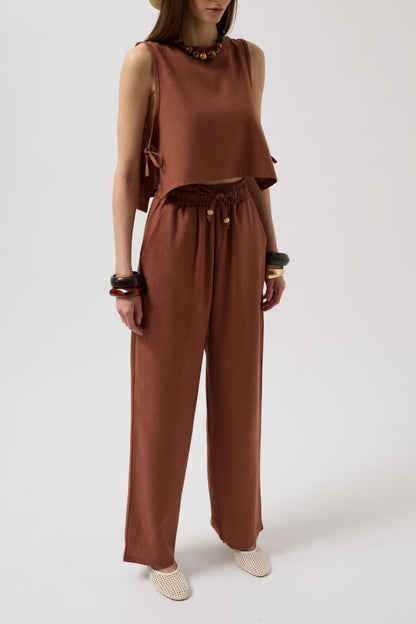 Beli Bağcıklı Düz Kesim Pantolon