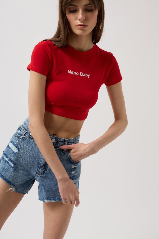 Nepo Baskılı Crop T-Shirt