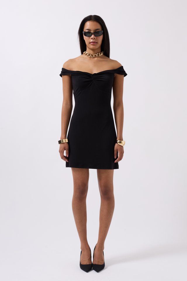 Büzgü Detay Omuz Askılı Mini Elbise