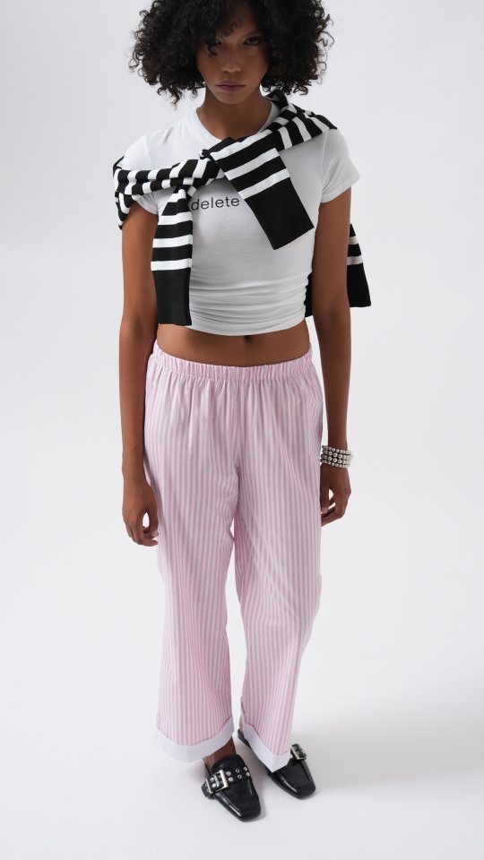 Paça Şerit Detay Çizgili Pantolon